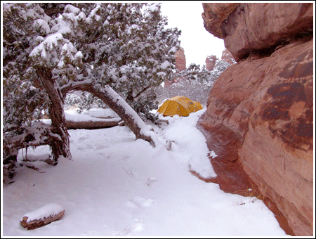 Chesler Park campsite in snow